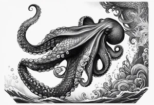 Octopus looking up at a mermaid in the ocean wrap around entire bottom of lower leg. tattoo idea