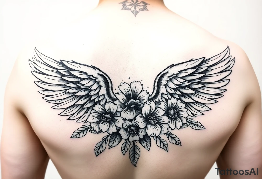 angel wing mental health warrior flowers tattoo idea