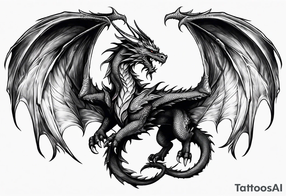 A dragon with one angel wing and one devil wing tattoo idea