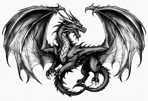 A dragon with one angel wing and one devil wing tattoo idea