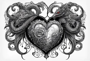 Long tattoo. Lovecraftian creature protecting a heart. tattoo idea