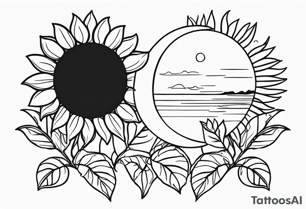 Sunflowers sun and moon tattoo idea