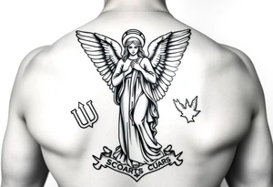 Female us coast guard officer protected by guardian angel statue religious tattoo idea