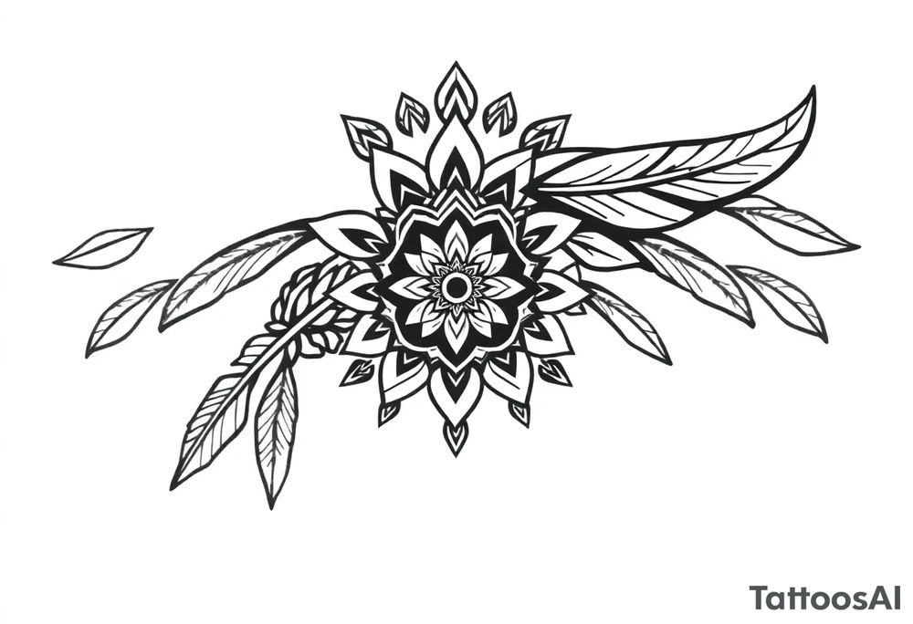 spiritual bold line feather indian mandala shaman tattoo idea