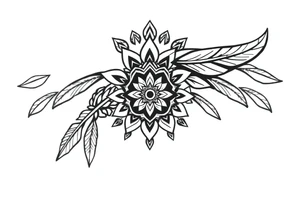 spiritual bold line feather indian mandala shaman tattoo idea