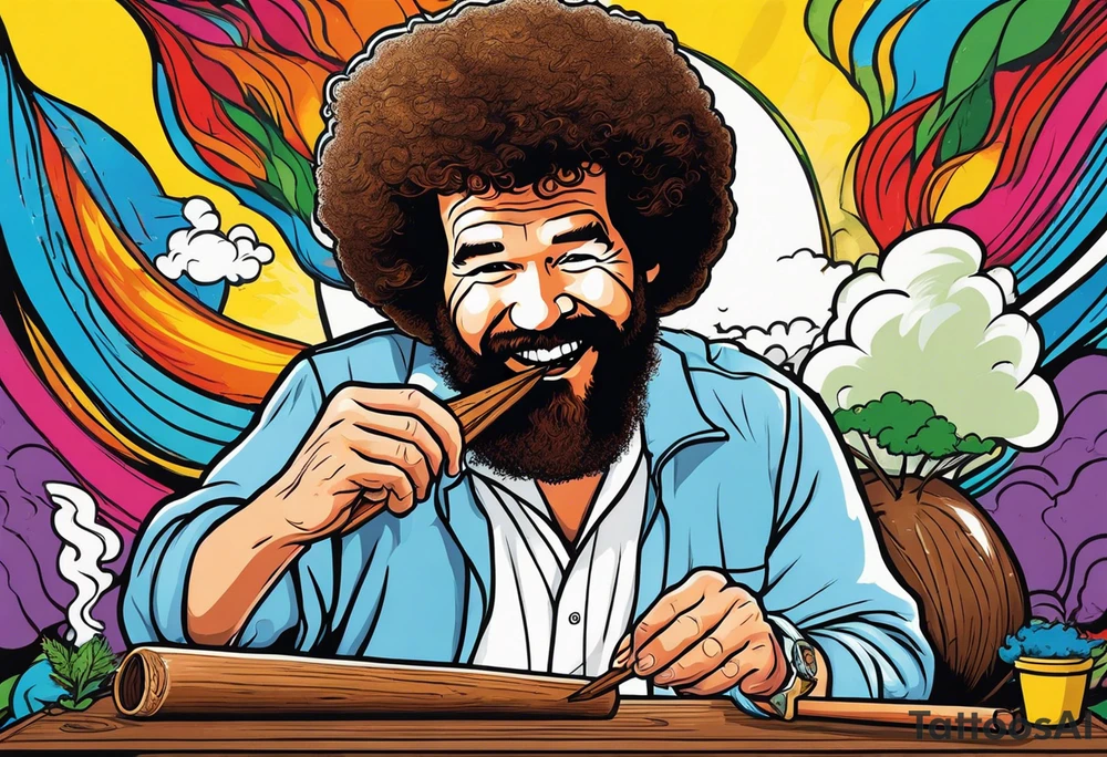 Bob Ross rolling a blunt tattoo idea