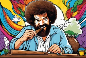 Bob Ross rolling a blunt tattoo idea