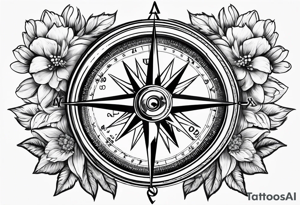 nautical compass with lupine flowers tattoo idea