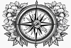 nautical compass with lupine flowers tattoo idea