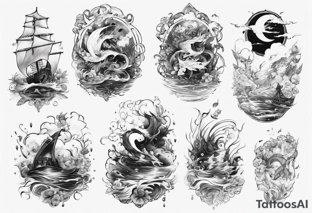 Water theme, romanic, music style tattoo idea Water theme, romanic, music style tattoo idea