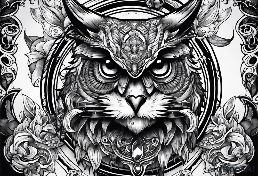 owl and cow wrestling tattoo idea