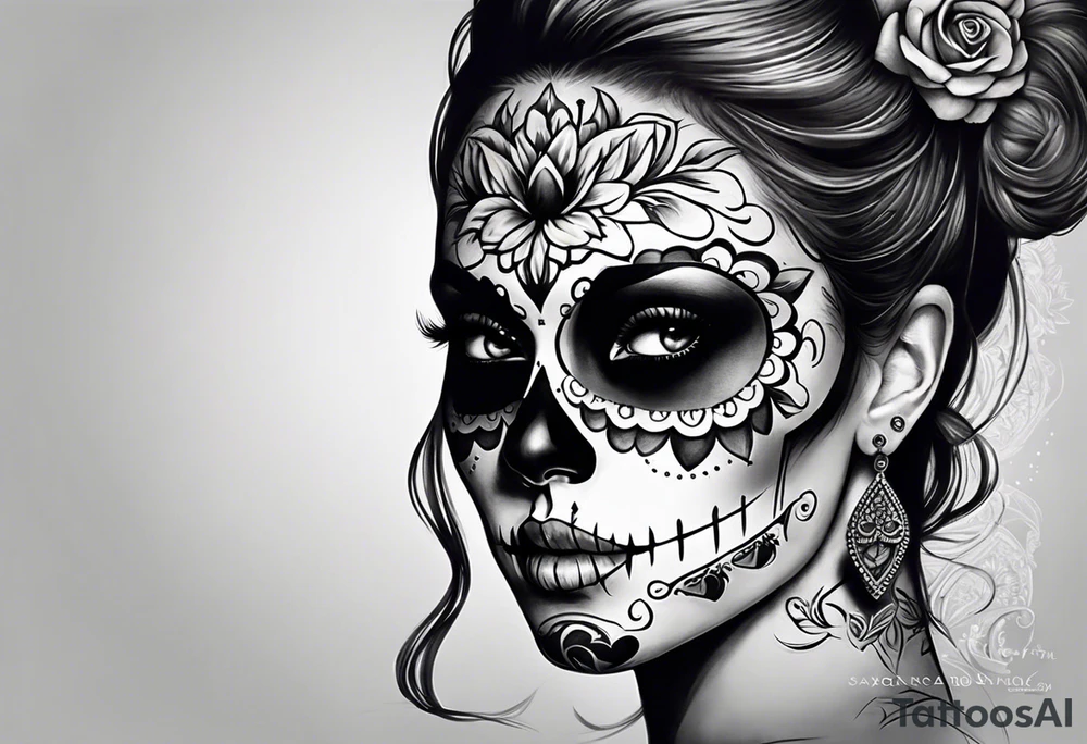 Lost a lot of weight. Sugar skull. Thigh tattoo tattoo idea