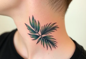 large palm leaves twisted following line side neck tattoo tattoo idea