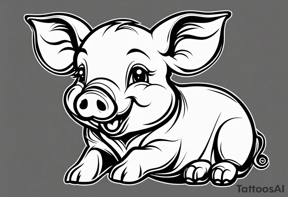 very cute happy piglet with small ears.
outline only.
black and white only.
only show the piglet. no extra lines or decoration.
no black shading.
draw only with very thin lines (1px)

should look like a tattoo that will only take 2 minutes to draw tattoo idea
