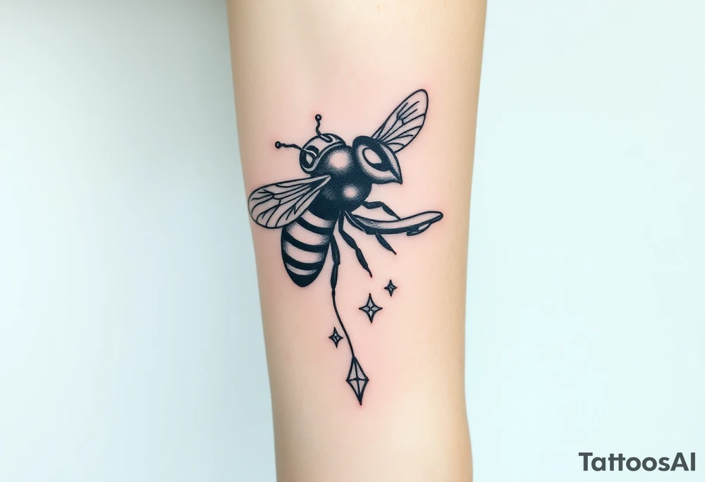 bee with a pilots hat flying next to an airplane tattoo idea