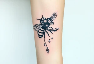 bee with a pilots hat flying next to an airplane tattoo idea