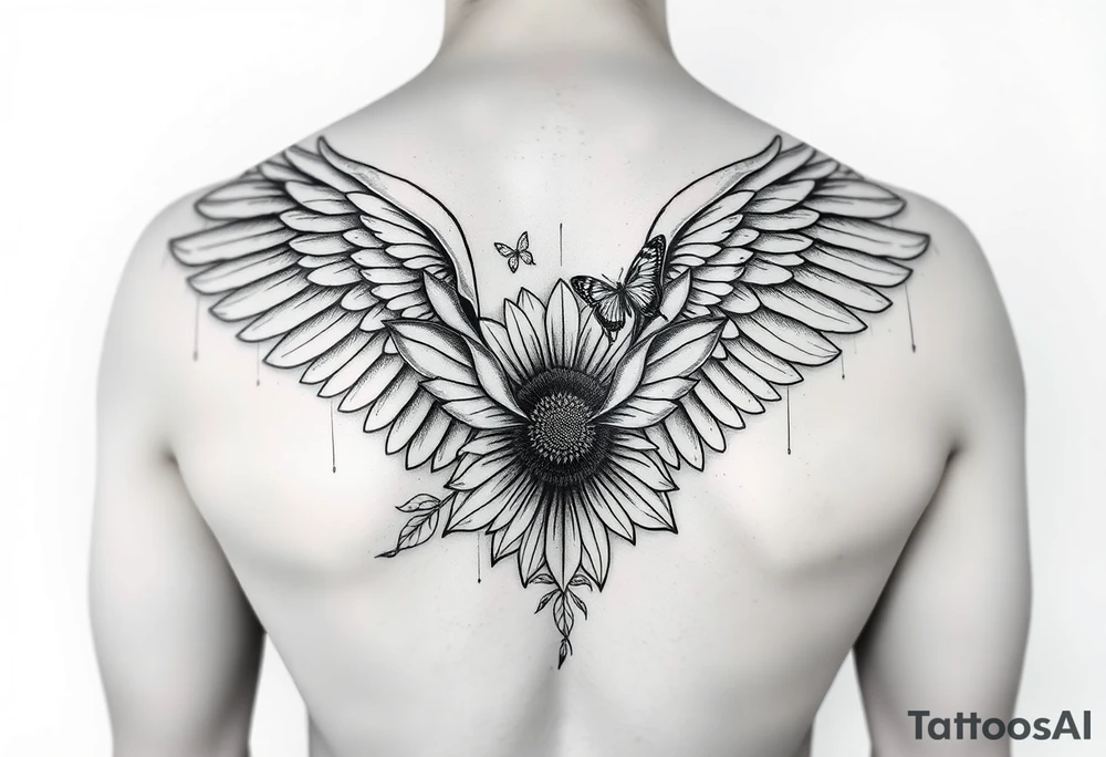 Sleeve with angel wings, sunflower and butterfly tattoo idea tattoo idea