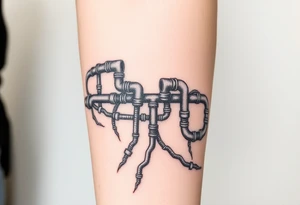 wide System of pipes that transitions and transforms outwards of sides and end into thick, widespread 
veins of forearm tattoo idea