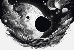Large black hole swallowing earth. as Earth is swallowed space and time is stretched and deformed tattoo idea