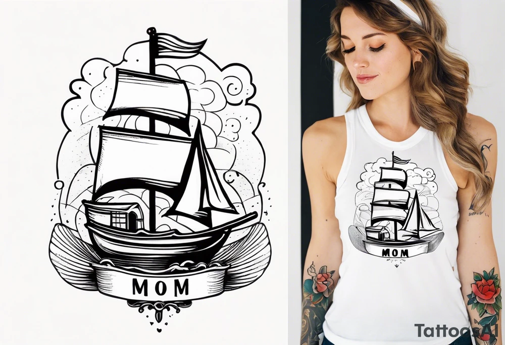 sailor style with word “mom” tattoo idea