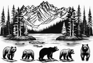 bear, forest, lake, appalachia, arm sleeve tattoo tattoo idea