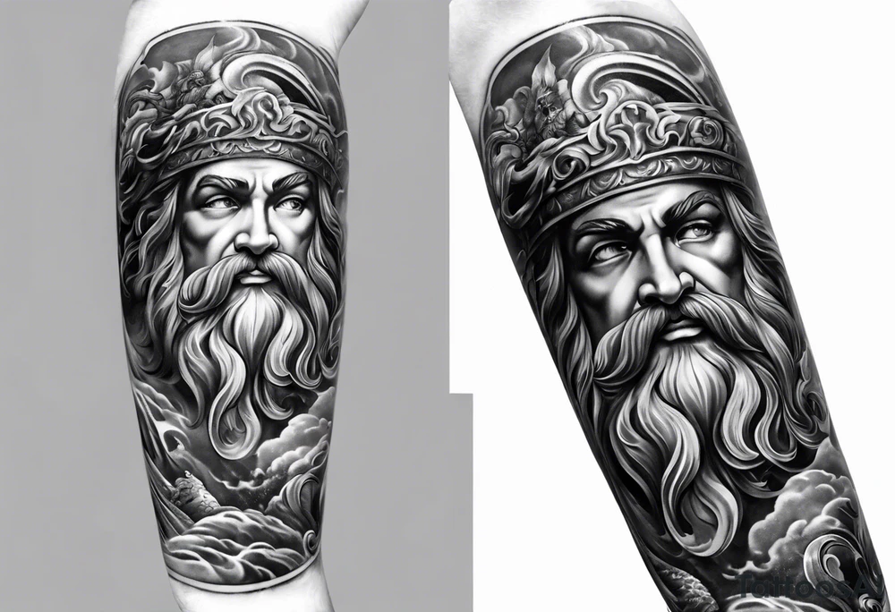Full fattoo sleeve with Zeus, Poseidon and Hades. tattoo idea