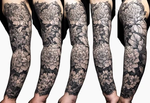 Arm sleeve Man’s tattoo with September birth flowers but make then vines and the verse Ephesians 5:25 in the middle tattoo idea