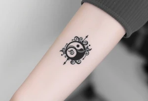 Magestic symbol combining ying yang, Gemini zodiac symbol,  and spiral Paisleys tattoo idea