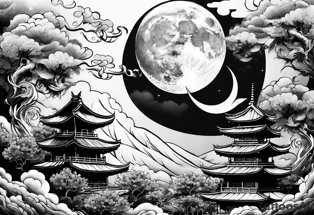 Moon blowing smoke tattoo idea