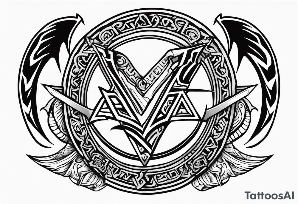 Valhalla sword shield dragon axe Valknut tattoo idea