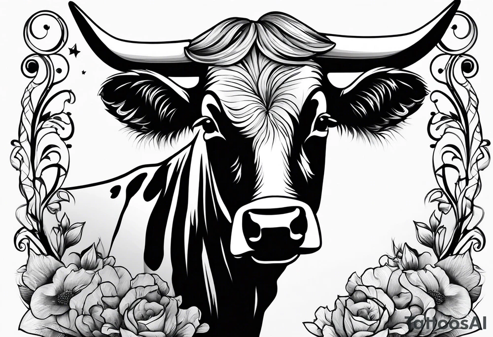 cow half profile linework tattoo idea