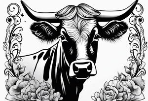 cow half profile linework tattoo idea