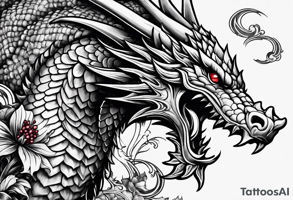 Drache mit Kirschblüten fliegt nach unten tattoo idea