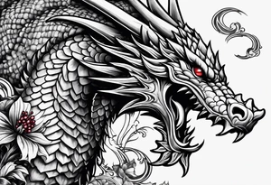 Drache mit Kirschblüten fliegt nach unten tattoo idea