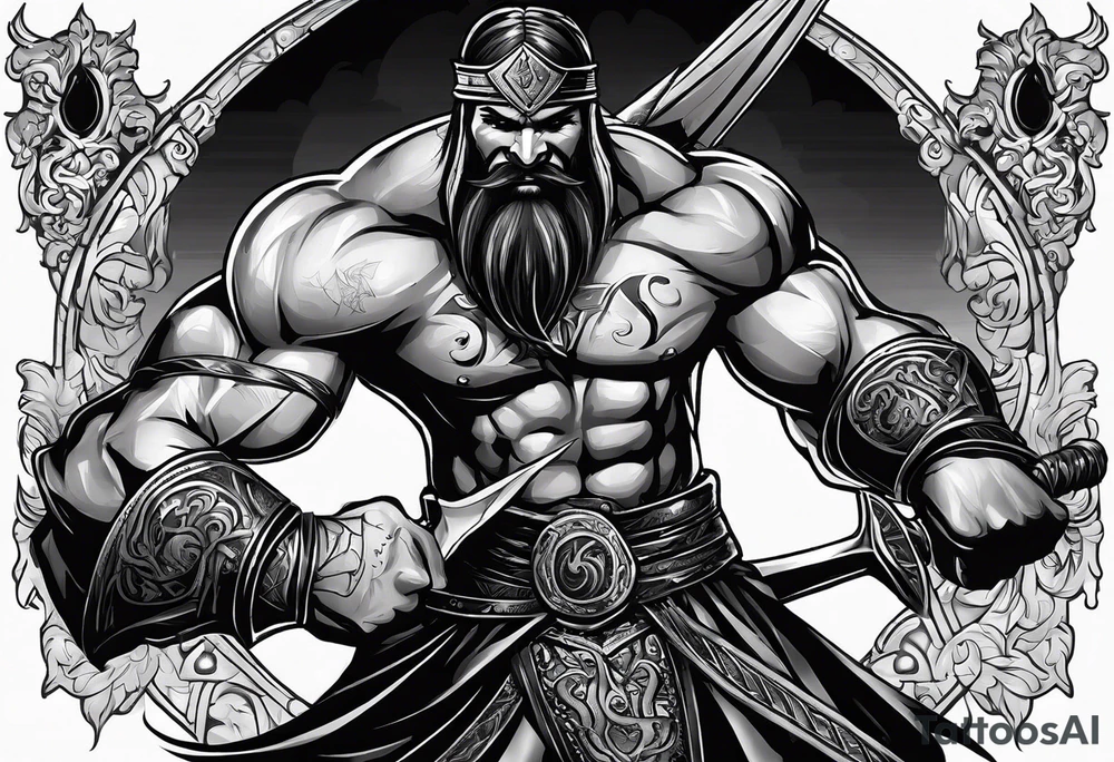 Draw me badgerman with aggressive full body show, killer face with cute smile, very long nails and he attacks like a Turkish gladiator to enemy and also he has very deadly looking. The only weapon is his braveness he fights with his nails. tattoo idea