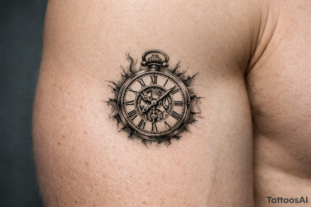 large pocket watch tattoo tattoo idea