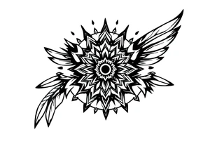 spiritual bold line feather indian mandala shaman tattoo idea