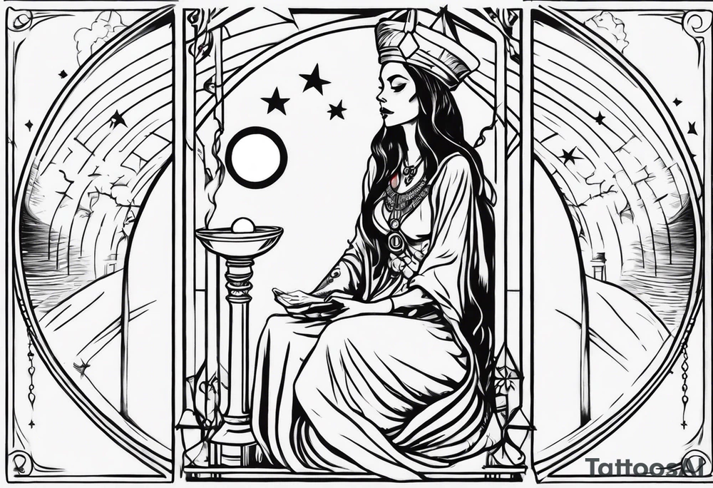 High priestess skeleton moon tarot card tattoo idea