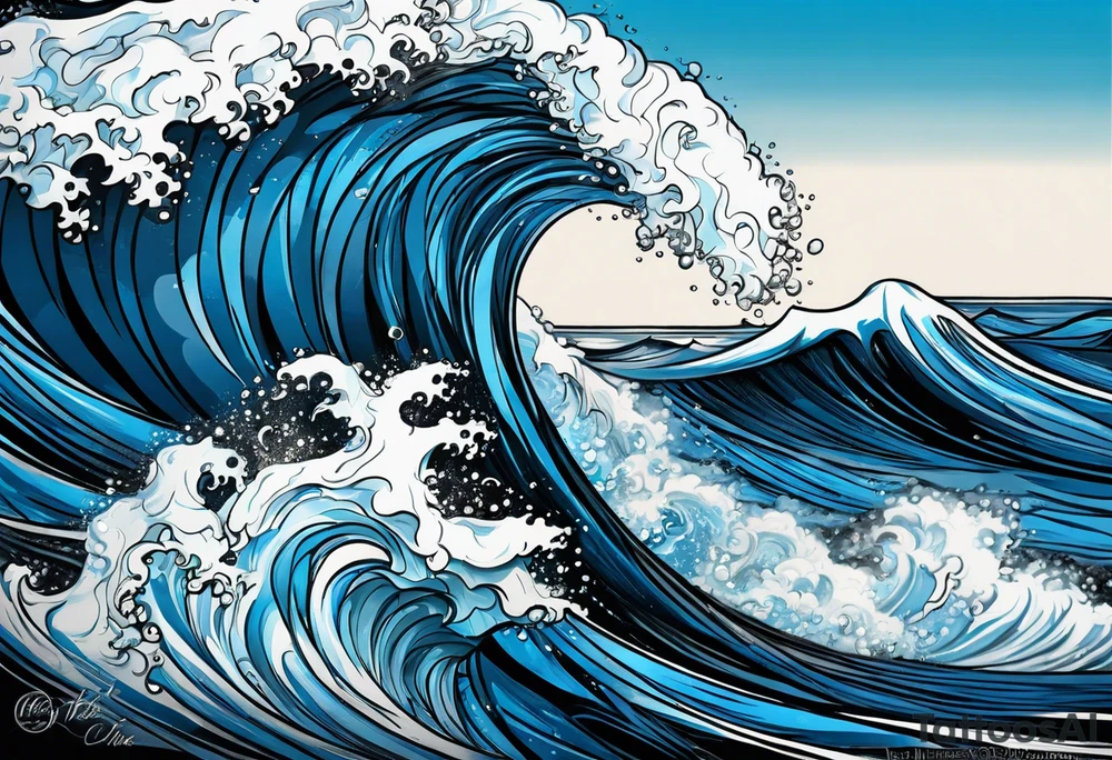 waves black with blue accent struggle perseverance under water tattoo idea