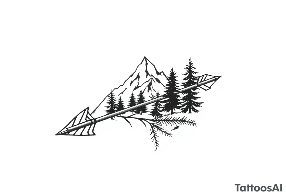 Arrow arrowhead is a mountain the arrow stem is wood the arrow feathers are pine trees tattoo idea