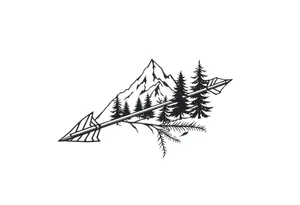 Arrow arrowhead is a mountain the arrow stem is wood the arrow feathers are pine trees tattoo idea