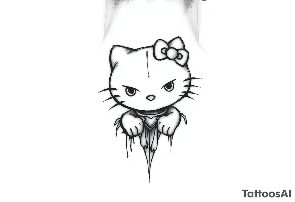 white background, cyber sigilism art / neo primal inspired hello kitty tattoo idea