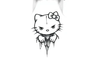 white background, cyber sigilism art / neo primal inspired hello kitty tattoo idea