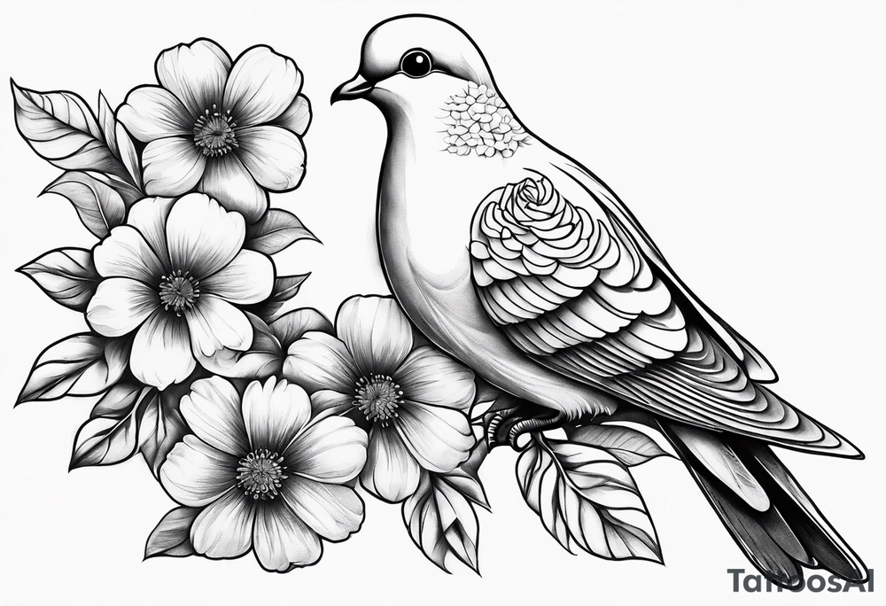 Dove, flower, black and white, shadows tattoo idea