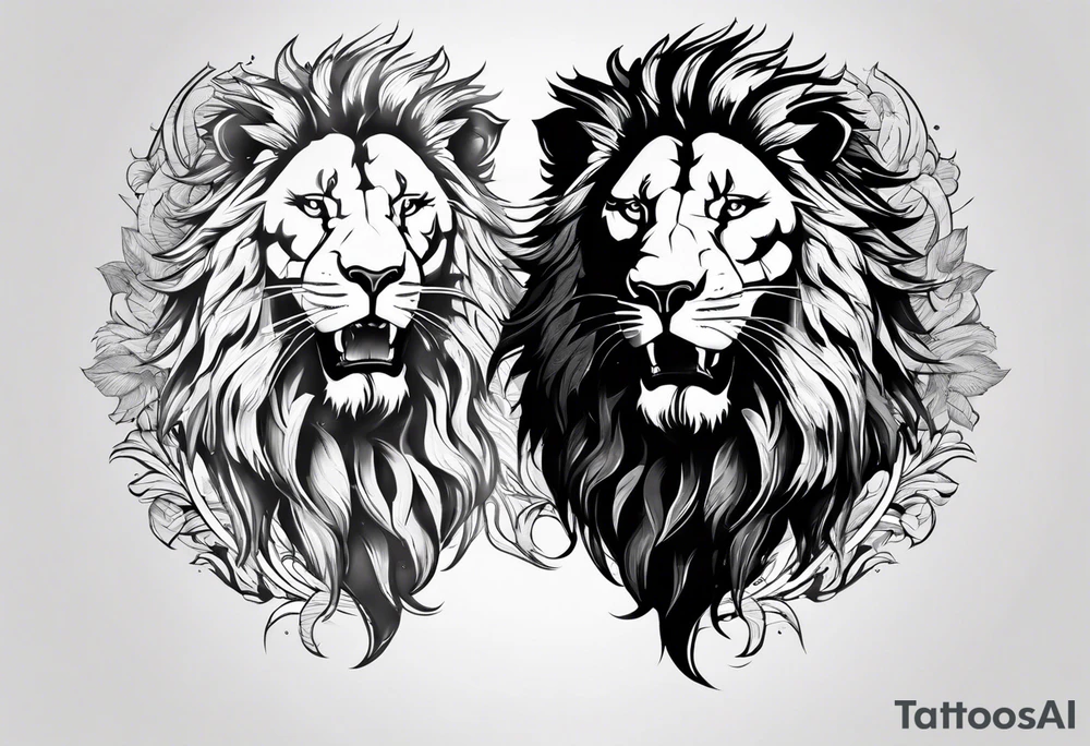 Lion head roaring with warrior inset tattoo idea