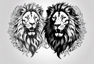 Lion head roaring with warrior inset tattoo idea