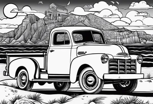 Beach theme, classic truck,  bikini girl tattoo idea