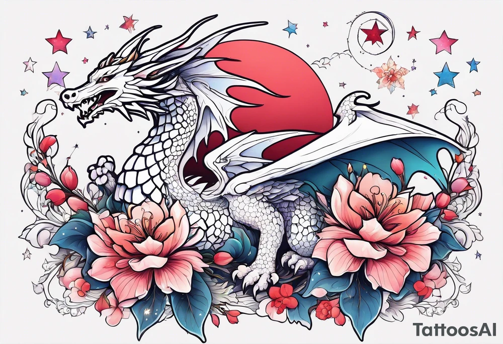 Constellation, wing , snow , cross , dragon female japan kawaii , flower tattoo idea