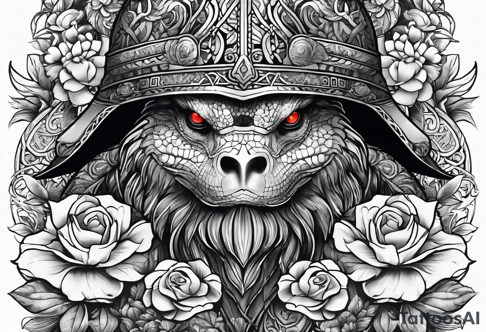 Full Sleeve and chest, Viking, Hawaiian, sea Turtle, flowers tattoo idea