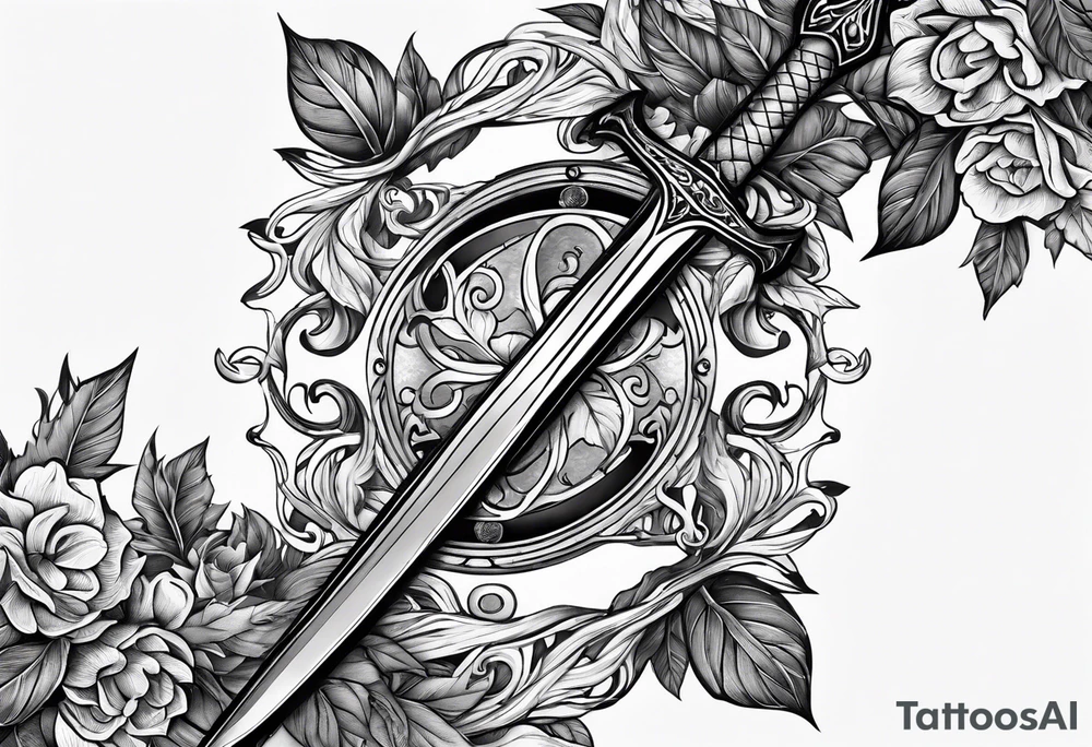 Leafy vines with sword tattoo idea